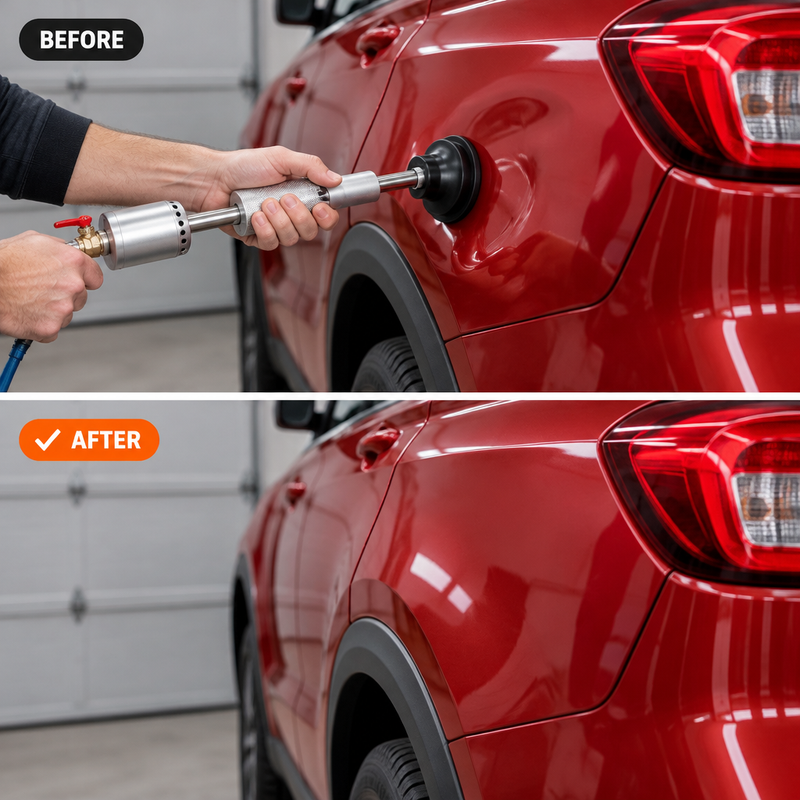 Panel dent on an SUV
